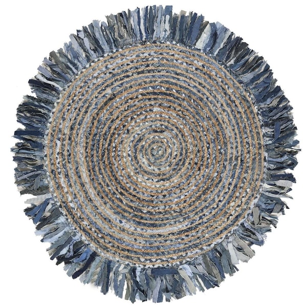 Safavieh Cape Cod Hand Woven Round Area Rug Ivory & Denim - 4 x 4 ft. CAP206D-4R - main